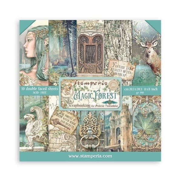 Scrapbookingpapper - STAMPERIA - Magic Forest - Set med 10 ark - 20,3x20,3 cm - Blandat