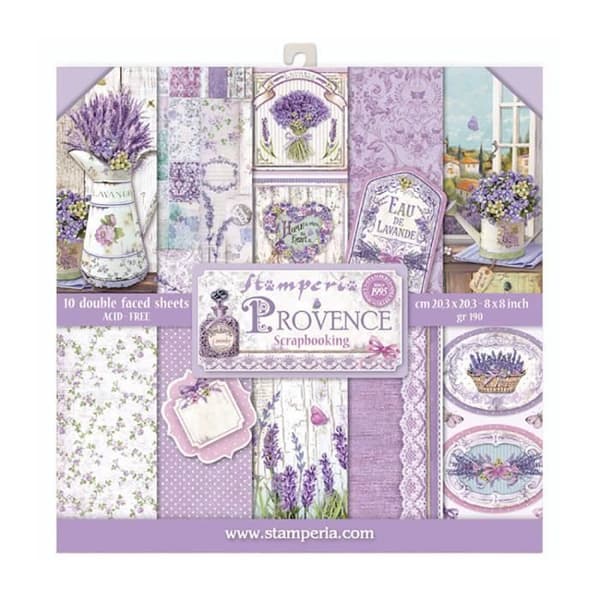 Pappersscrapbooking - STAMPERIA - Provence - 20.3x20.3 cm - 10 ark - Dekorativ