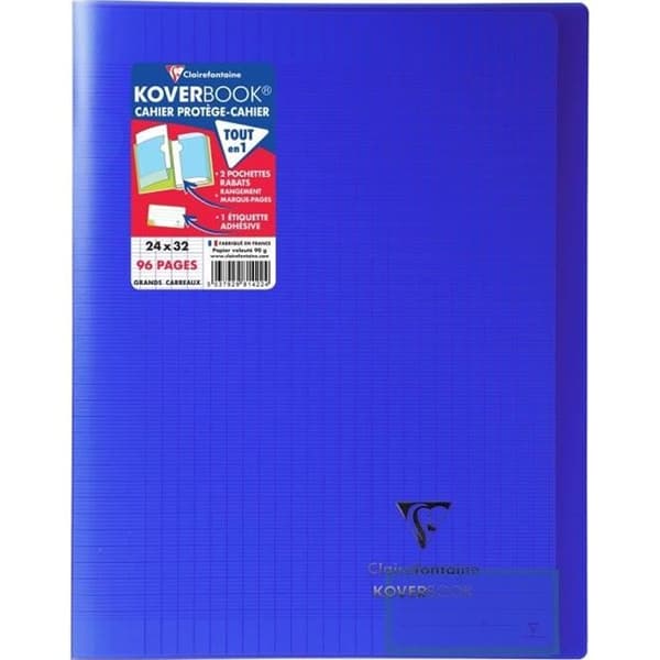 CLAIREFONTAINE Koverbook Häftad anteckningsbok 96 sidor med flikar - 240 x 320 mm - Seyes PEFC papper 90 g - Marinblå