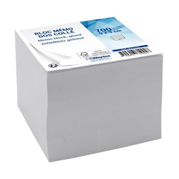 Cube memo pad - WAYTEX - 931152 - 700 vita ark - 9 x 9 cm - Limmad baksida