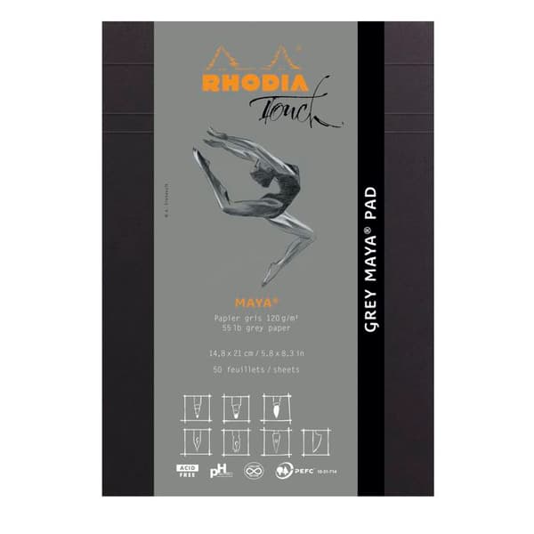 A5-pappersblock - Rhodia - Touchgrey Maya - 50 ark - Papper 120 g/m2 - Grå slät