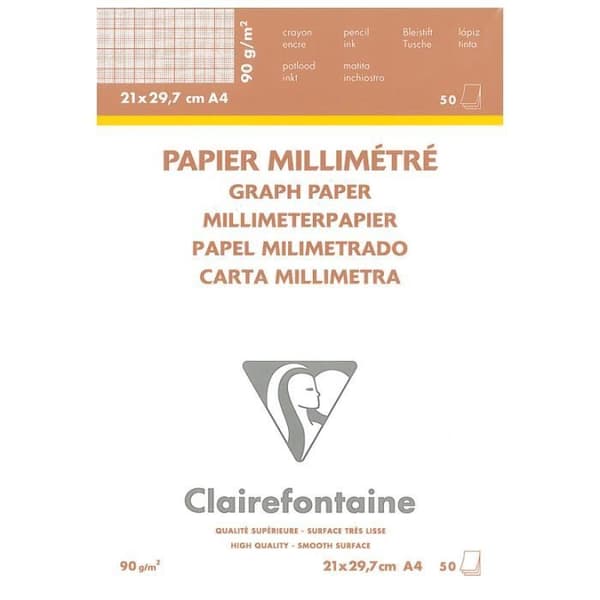 Block papper vellum millimeter - A4 - 50 ark - 90g - Vit - Mixad
