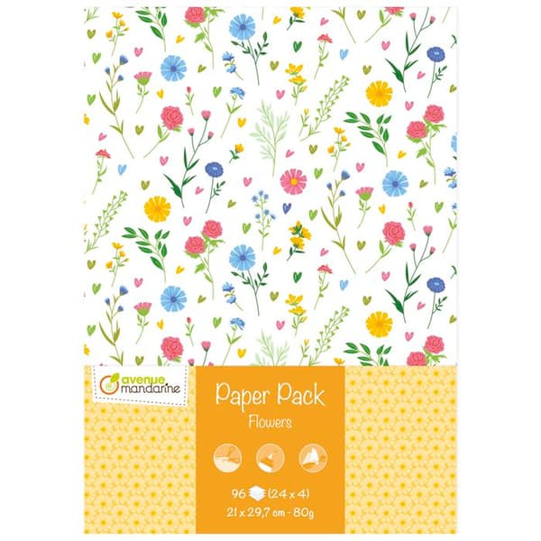 Papier - Avenue Mandarine - Blommor - Flerfärgad - 21x29,7 cm - 96 ark