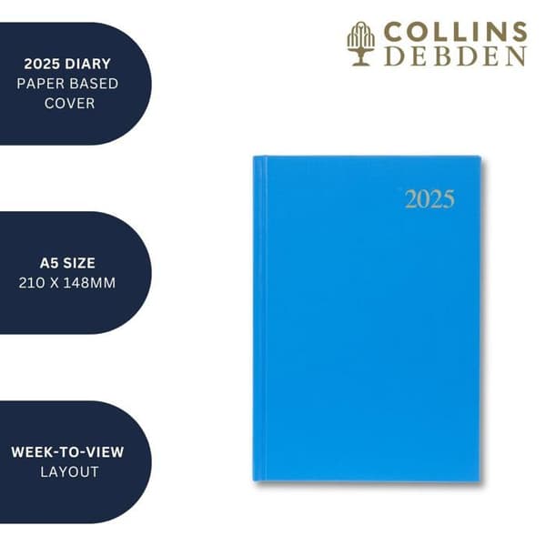 Collins - ESSA53.55-25 - Professionell agenda 2025 veckoöversikt med hårt omslag i lila läder, A5-format