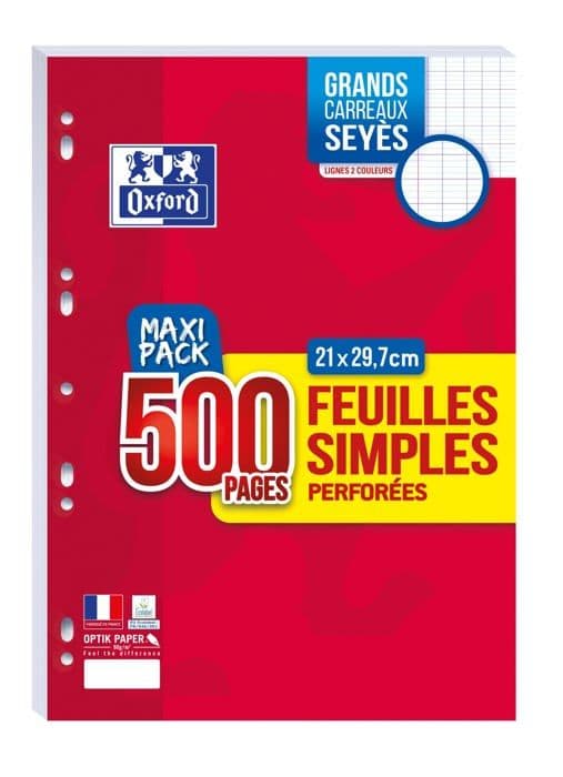 Pack papper - skrivblock - Oxford häfte - 400160944 - Pack med 8 förpackningar av 500 enskilda A4 ark med stora rutor Seyès