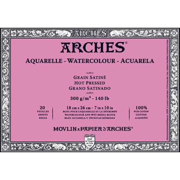 Akvarellblock - ARCHES® - 18x26 cm - 300g - Satinstruktur - Naturligt vitt