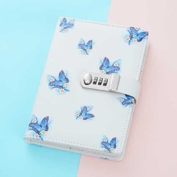 Creative PU Leather Password Notepad, Secret Lined Password Diary Sketchbook Organizer, Fjärilsmönster, 150x215 mm