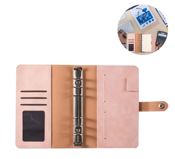 Anteckningsbok, pärm, budgetplanering, pärmomslag med 12 pärmfickor, Soya Pink