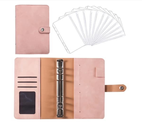 Anteckningsbok, pärm, budgetplanering, pärmomslag med 12 pärmfickor, Soya Pink