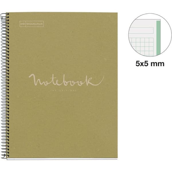 Återvunnet spiral anteckningsbok block A4 MIQUELRIUS Små rutor 5x5 perforerad grön