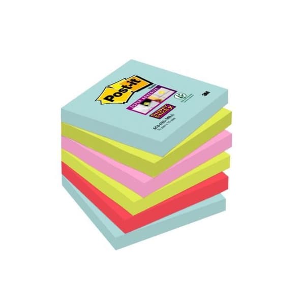 POST-IT Set med 6 Super Sticky Notepads - Miami Colors - 76 x 76 mm