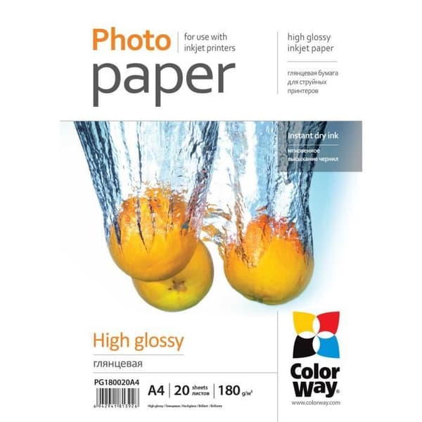 Colorway PG180020A4, 180 gsm, A4, 20 ark, glans, 5 - 25 °C