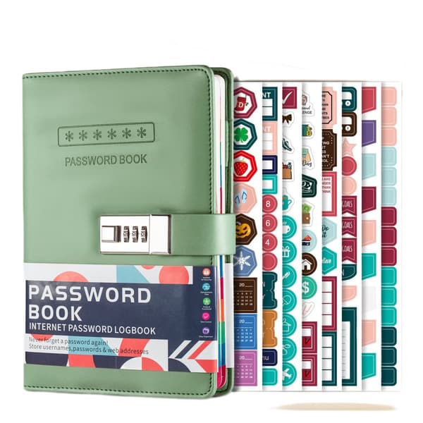 INF A5 Adgangskode Journal med Lås & Planner Klistermærker Grøn