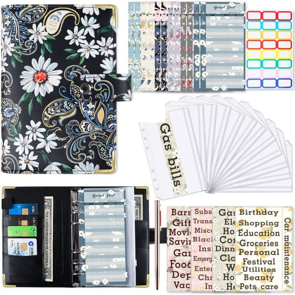 INF Daisy Black A6 PU Läder Budgetpärm med Tillbehör