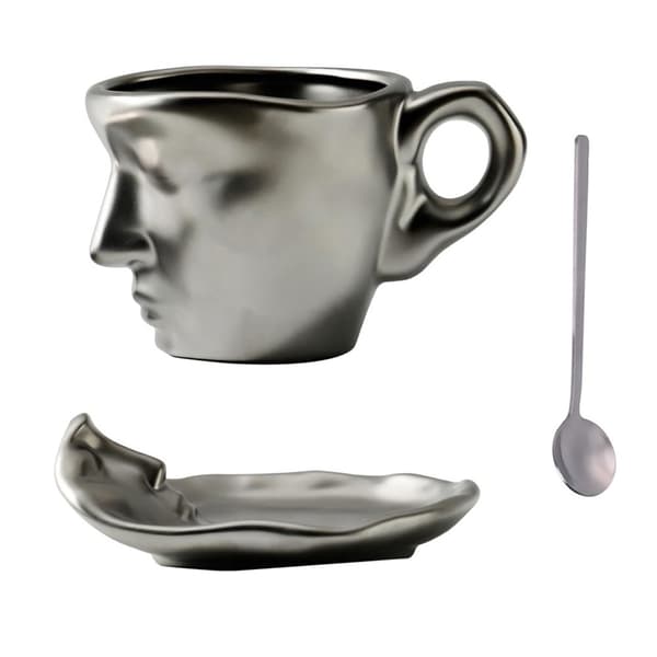 Tekopp med fat - Ansikte - Silver