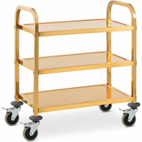 Serveringsvagn för servering av 3 hyllor 69 x 40 cm upp till 240 kg - guld