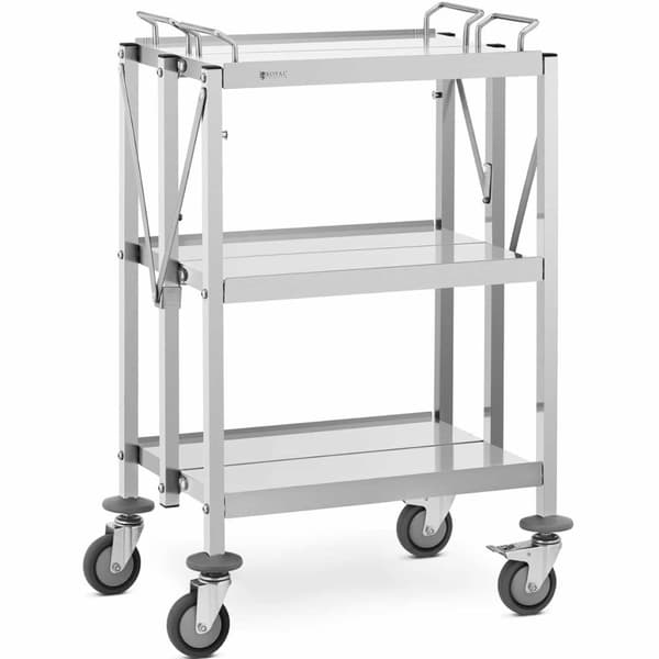 Kokoontaittuva tarjoilijavaunu, ruostumaton teräs, 3 hyllyä, jopa 90 kg