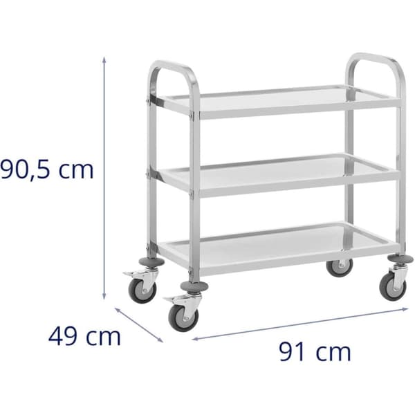 Catering tjenervogn til servering, 3 hylder, 73 x 38 cm, op til 81 kg