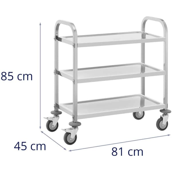 Catering tarjoilijavaunu tarjoiluun, 3 hyllyä, 69 x 34 cm, 81 kg asti