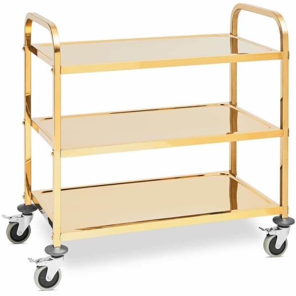 Catering tarjoilijan tarjoiluvaunu 3 hyllyä 89,5 x 49,5 cm 240 kg asti - kultaa