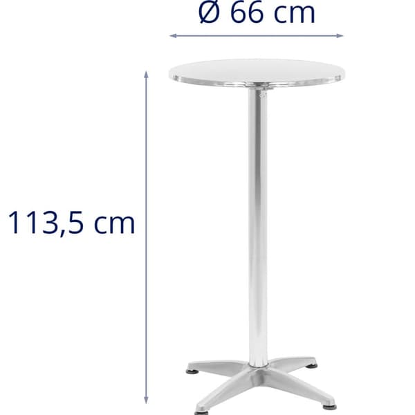 Bord, runt, högt, fällbart barbord, dia. 60 cm 115 cm silver