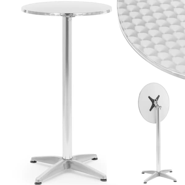 Bord, runt, högt, fällbart barbord, dia. 60 cm 115 cm silver