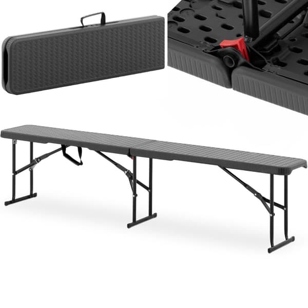 Haveserveringsbænk, foldbar, sort, op til 300 kg, 183 x 30 x 43 cm
