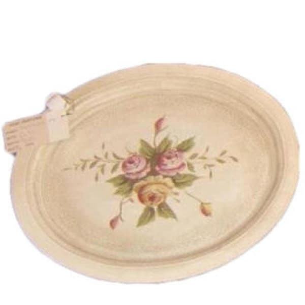 Stor oval bakke i rustik stil med håndmalede blomstermotiver