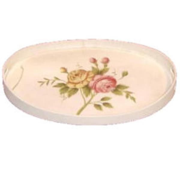 Oval bakke i rustik stil med håndmalede blomstermotiver