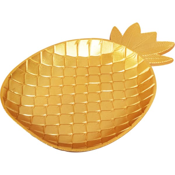 Sæt med 2 gyldne træbakker i form af ananas