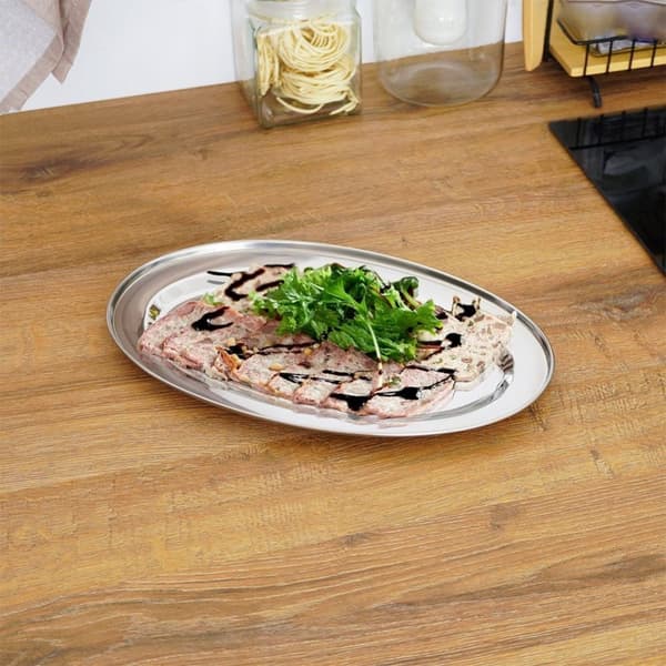 Serveringsbakke, stål, oval, sølv, sæt med 3 stk.