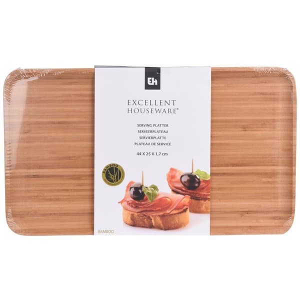 Bambustallerken i træ, rektangulær bakke, kagefod, 44x25 cm