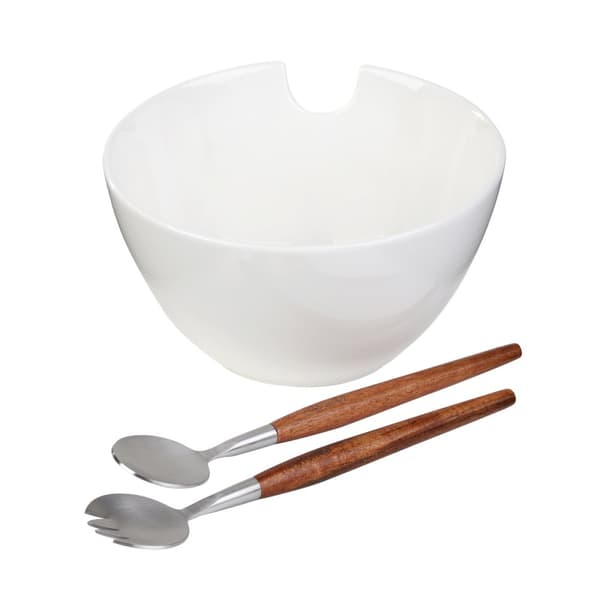 Kulho | MOOKA | keraaminen salaattikulho tarvikkeineen valkoinen | 24 cm | 967904