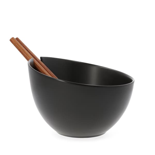 Kulho | MOOKA | keraaminen salaattikulho tarvikkeineen musta | 24 cm | 810652