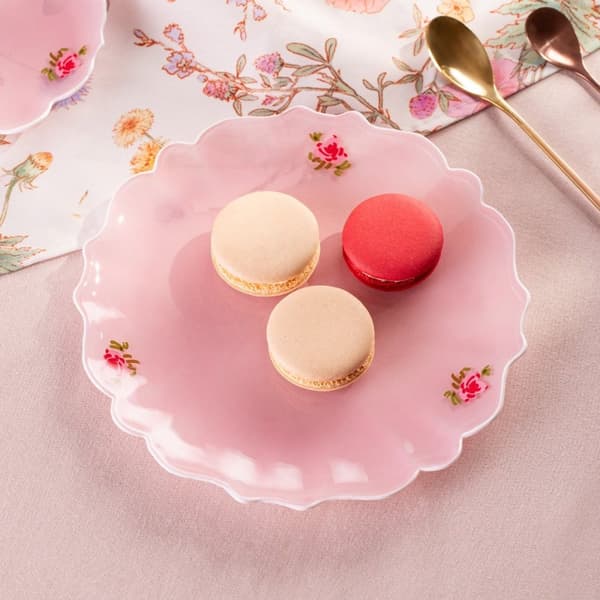 Plade | PINK MÆLKET | dessert med hvid kant | 20 cm | 731754