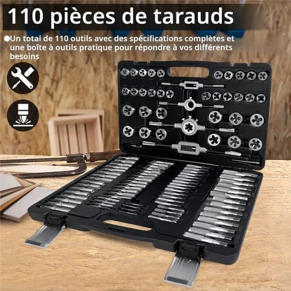 LARS360 Tap and Die Kit - Box med 110 metriska ståldelar - 2 års garanti