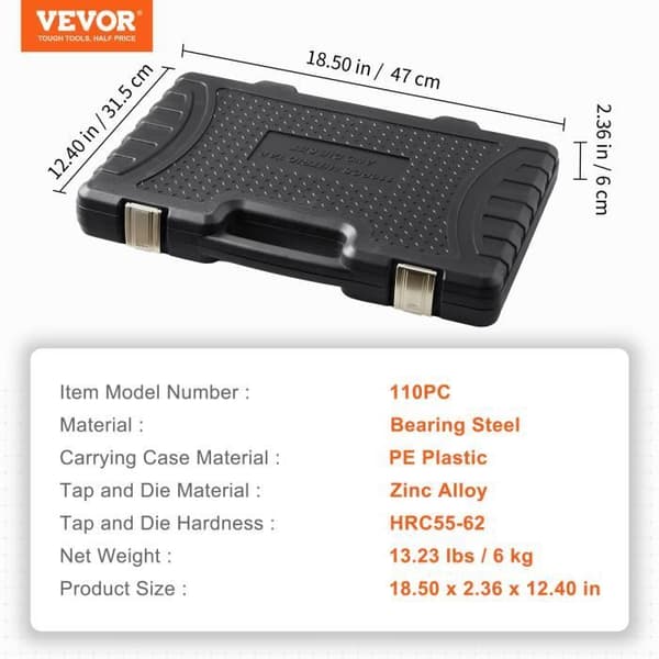 VEVOR Tap and Die Set Metrisk Gänggänga Kit 110PCS M2-M18