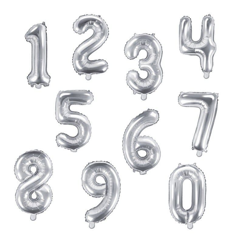 Sifferballong Silver 35 cm, Siffra 0 -9