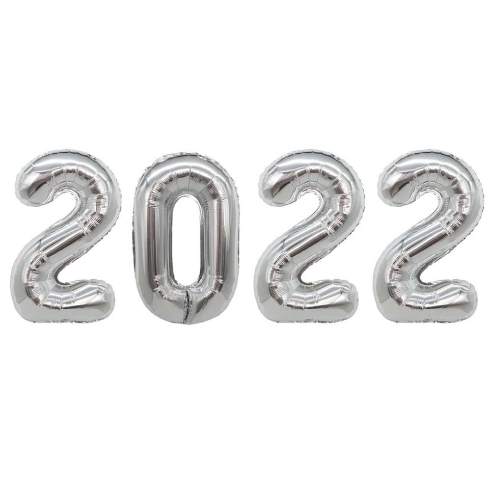 2022 ENORMA Sifferballonger i Silver för Nyår 102cm