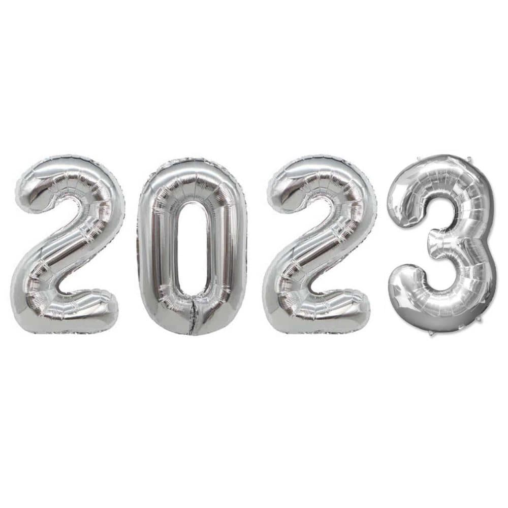 2023 Sifferballonger i Silver för Nyår 102cm STORA