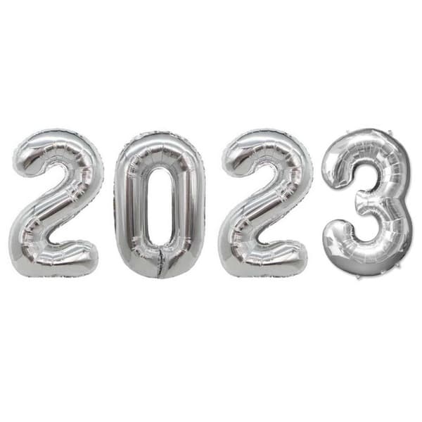 2023 -numerot ilmapallot hopeassa uudelle vuodelle 102 cm iso