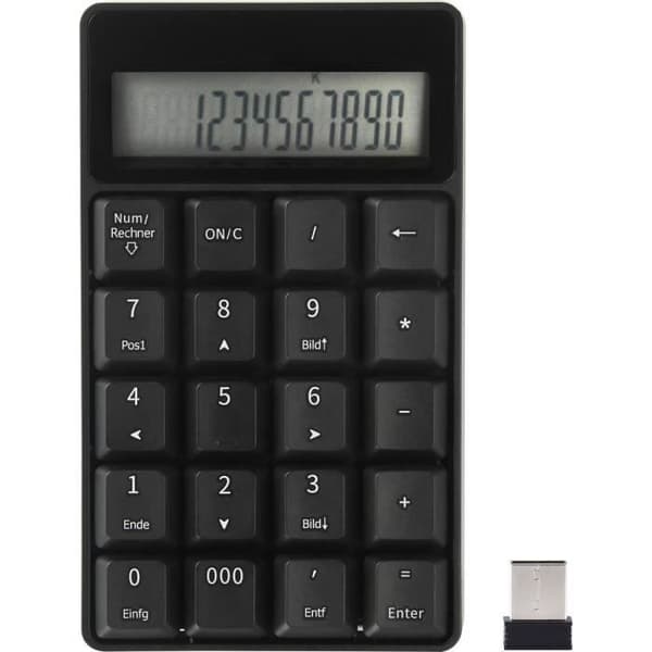Renkforce RF-NK-201 Trådlös numerisk knappsats med display och fickkalkylatorfunktion - svart