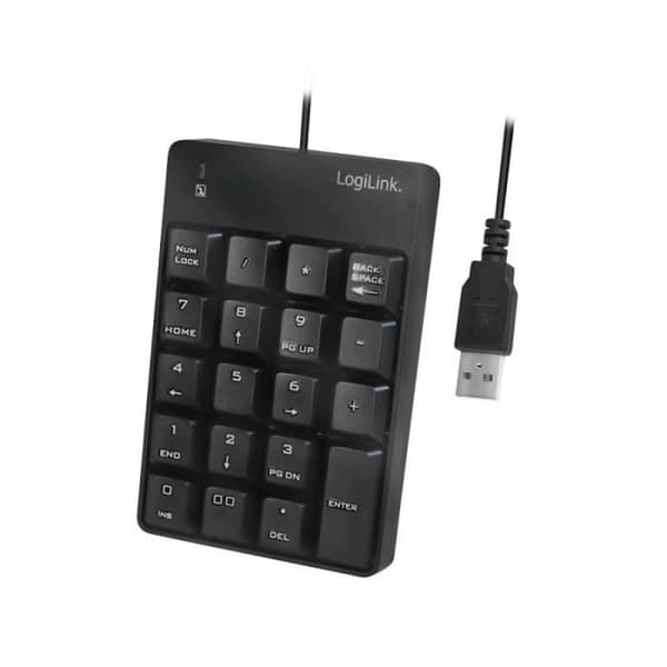 logilink logilink USB numeriskt tangentbord, med kabel, 19 tangenter, svart svart svart svart Svart