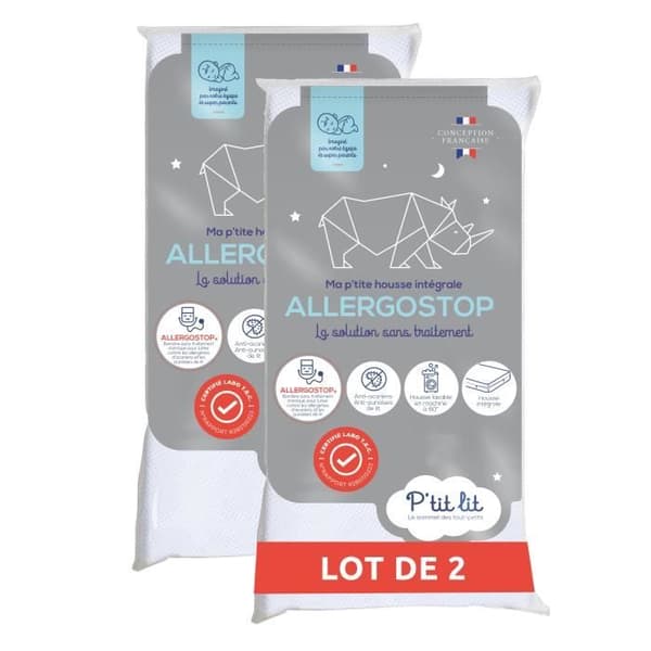 Sæt med 2 Allergostop babymadrasbeskyttere - 60x120 cm - Mod væggelus og støvmider - Fuldstændig vandtæt betræk