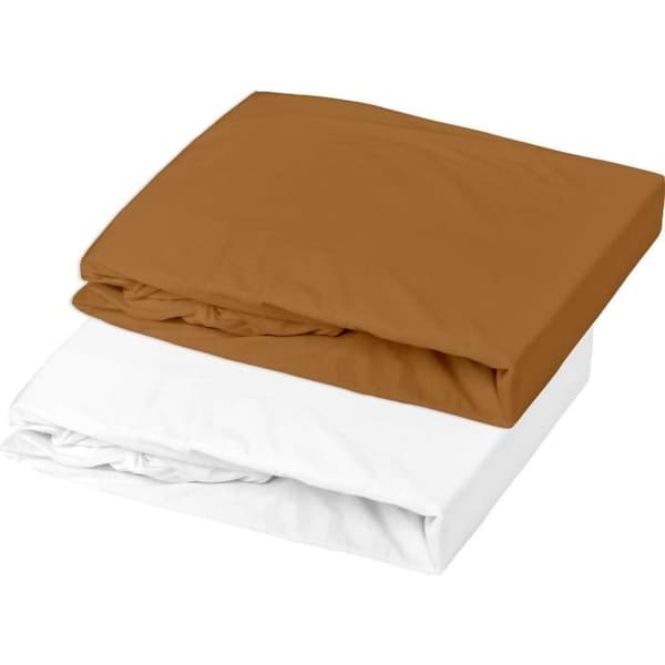 Set med 1 madrasskydd + 1 dra-på-lakan - P'TIT DODO - 70 x 140 cm - Vit / Karamell