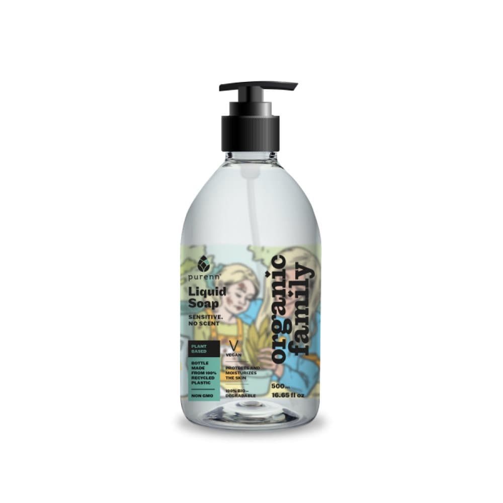 Liquid soap with aloe vera and calendula extracts for sensitive skin. No scent added. 500ml
