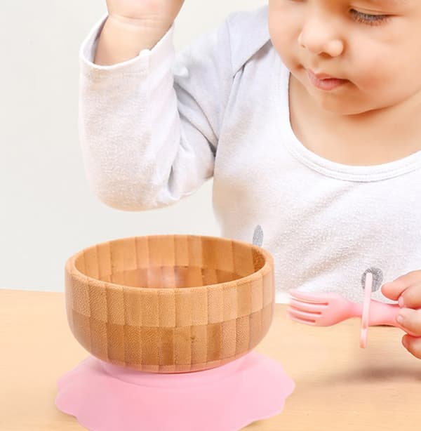 Bamboo skålset för barn Bamboo skål med sugkopp och sked - För att äta och mata spädbarn och småbarn