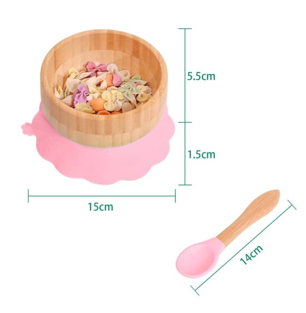 Bamboo skålset för barn Bamboo skål med sugkopp och sked - För att äta och mata spädbarn och småbarn