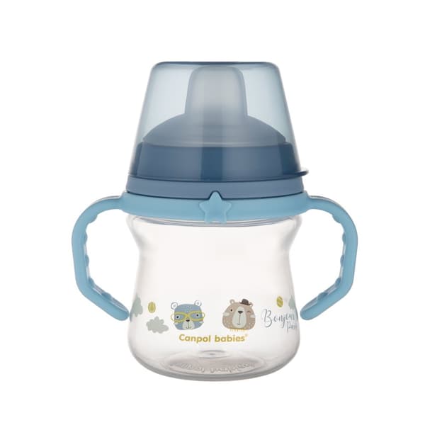 CANPOL BABIES Cup with Silicone Spout, FirstCup BONJOUR PARIS, 6m+, 150ml, blue, 56/612_blu