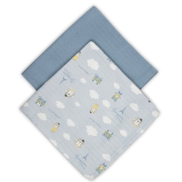 CANPOL BABIES muslin squares BONJOUR PARIS, 0m+, 70x70 cm, 2 pcs., blue, 26/901_blu